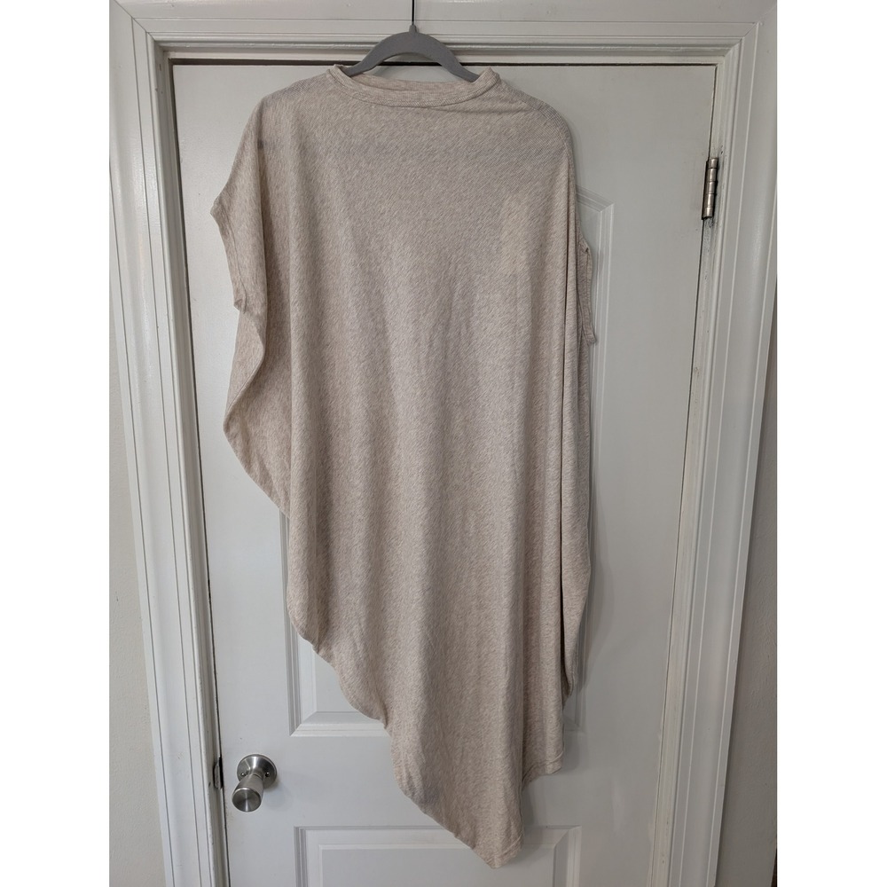 Aakasha‎ Womens Asymmetrical Beige Rib Knit Draped Top Avant Garde Size M NEW